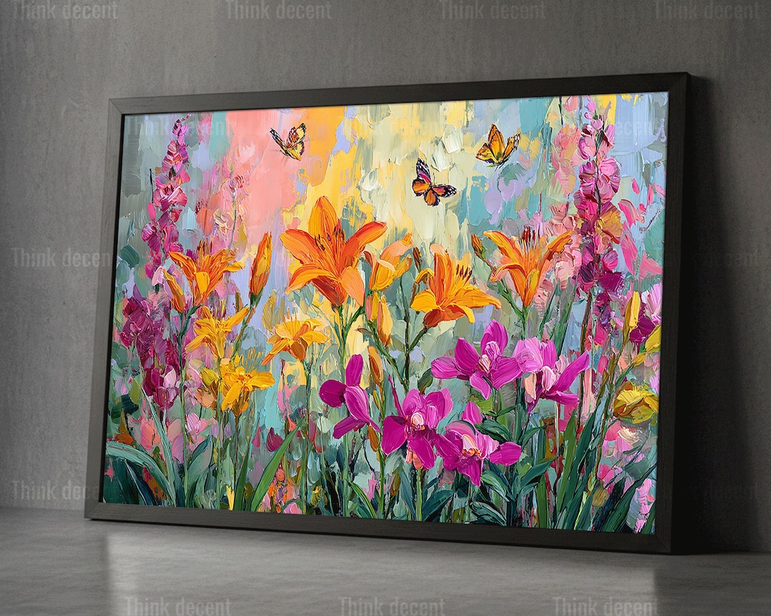 Vibrant Wildflowers Wall Art Print, Abstract Palette Knife Floral Art ...