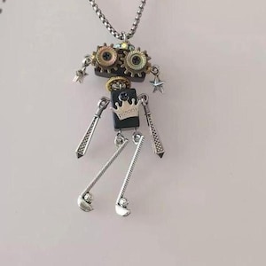 パンクメタルネックレス、木製と金属製のロボットネックレス、スチームパンクスタイルのネックレス、ユニセックスのパーソナライズされたヒップホップパンクロックペンダントネックレス