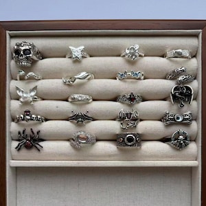 Öppen ring i punkstil, retroring i titanstållegering, öppen ring i 925 sterlingsilver, justerbar unisexring, justerbar ring i zirkon.