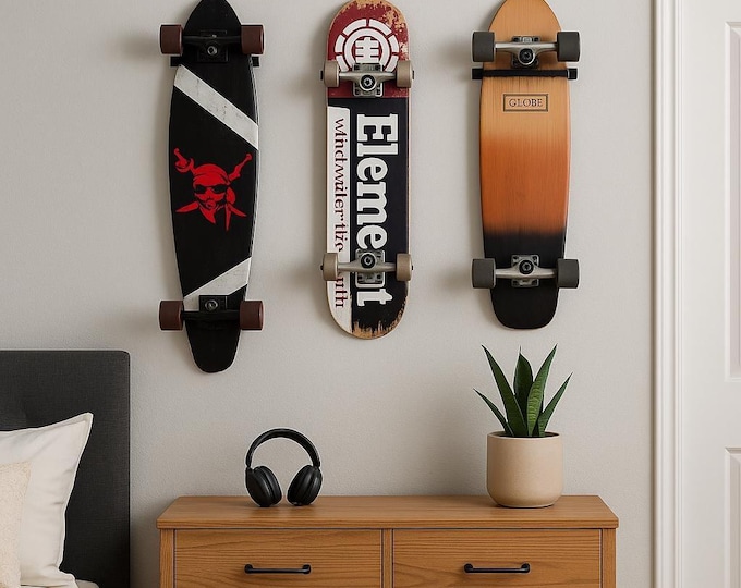 Skateboard Deck Wall Mount | Floating Display Rack | Minimalist Outward Hanger for Standard + Old School Boards