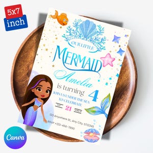 Mermaid Tail Birthday Invitation, Under the Sea Birthday Invitation Girl, Editable Birthday Template, Purple Teal Mermaid Birthday