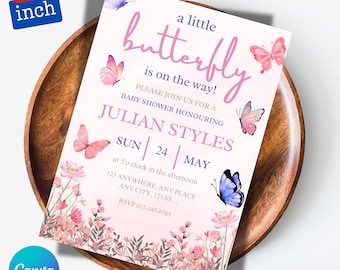 Butterfly Baby Shower Invitation, Purple Butterfly Invitation Template, Butterfly Baby Shower Invitation Girl, Butterflies and Flowers Pink