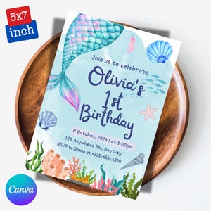 Mermaid Tail Birthday Invitation, Under the Sea Birthday Invitation Girl, Editable Birthday Template, Purple Teal Mermaid Birthday