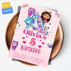Gabbys Dollhouse Birthday Invitation, Editable Gabbys Dollhouse Birthday Invitation Template, Printable Kids Party Invites, Canva Template