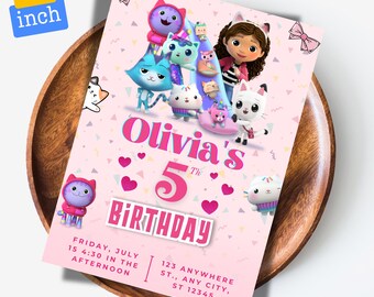 Gabbys Dollhouse Birthday Invitation, Editable Gabbys Dollhouse Birthday Invitation Template, Printable Kids Party Invites, Canva Template