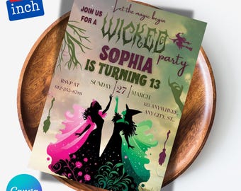 Wicked Birthday invitation, Editable Wicked Party Invitation, Elphaba Glinda Birthday Invite, Wicked Invitation To Print or Text