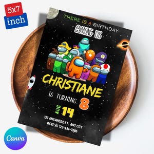 Among us invitation Birthday Invitation | Kids Birthday Invitation | Amoung us Game invite | Digital Editable Personalized Canva Printable