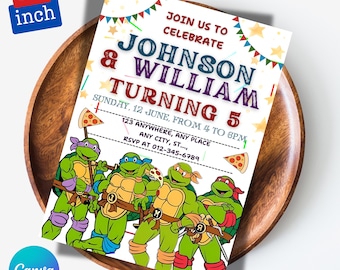 Editable Invitation, Karate Birthday Invite boy, Ninja Invitation, Instant Download, Turtles Kids Birthday Invite Template, Canva Template