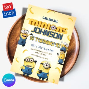 Minion Birthday Invitation, Minimalist Kids Birthday Invitation, Minion Themed, Editable Minion Invitation, Girls Birthday, Boys Invitation