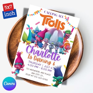 Trolls invitation, Trolls Birthday Invite Printable, Trolls Craziest Party Birthday Invitation, Digital Trolls Party Editable Template Canva
