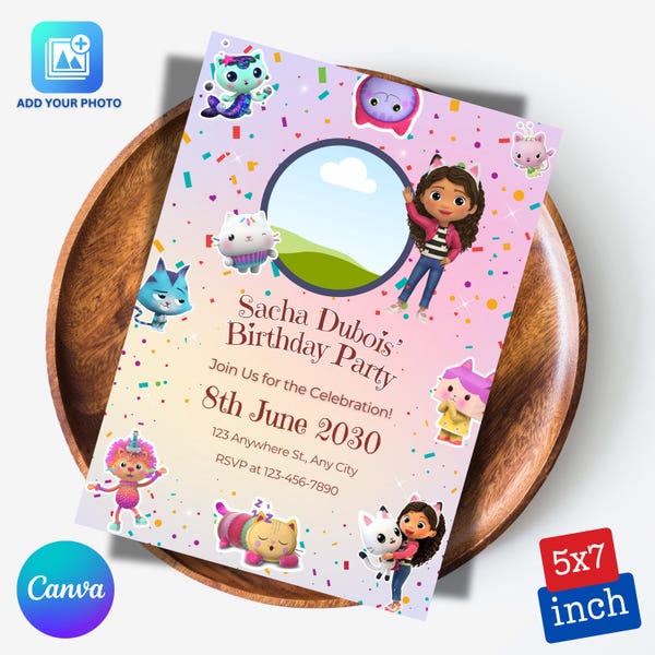 Custom Photo Gabby's Dollhouse Invite - Kids Birthday, Dollhouse Birthday, Editable Template, Dollhouse Party Invitation, Digital Invitation