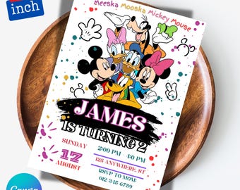 Oh Twodles Einladung, Mickey Geburtstagseinladung, Mickey Mouse Einladungen, Maus bearbeitbare Einladung, Mickey Twodles einladen, Canva