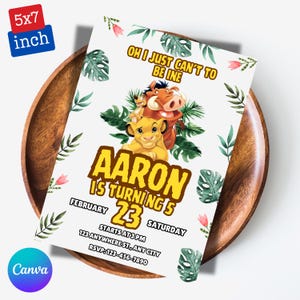 Lion King Birthday Party Invitation | The King Simba Watercolor Theme | Any Age| Editable Canva Template| Printable Invite| Instant Download