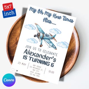 Airplane 1st Birthday Invitation, Time Flies 1st Birthday Invitation, Boy Airplane Party Invite, Boy 1st Birthday, Editable Invitation