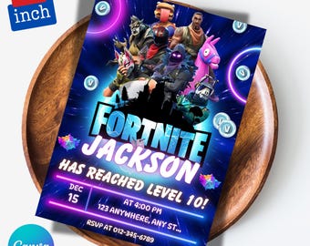 Fort Game Birthday Invitation Editable Birthday Invite download CANVA Birthday Party Template Video Game Birthday Gamer Card Gamer Party