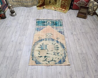 Tappeto turco Oushak vintage 2x4: arredamento boho in lana fatto a mano