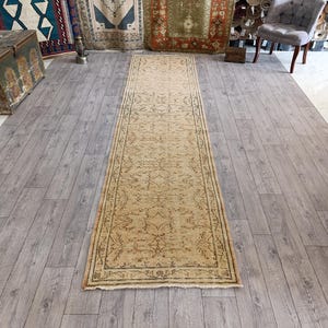 Vintage Turkish Rug Runner: Handmade Wool & Cotton, Faded Bohemian Decor (3x11 ft)