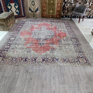 8x10 Vintage Turkish Wool Rug: Large Bohemian Living Room Decor