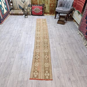 Vintage Turkish Wool Runner Rug: 8.8 x 1.4 ft, Bohemian Style