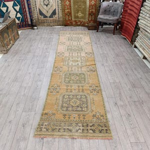 Vintage Turkish Rug Runner: Handmade Wool & Cotton, Faded Bohemian Decor (3x11 ft)