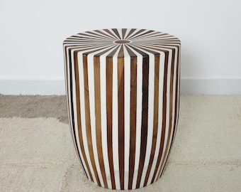 Handmade Bone Inlay Side Table: Modern Striped Accent, Moroccan Decor