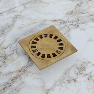Brass Drain Cover Unlacquered Engraved Square Floor Grate Vintage Style Decorative Bathroom