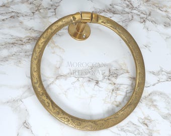 Portasciugamani ad anello in ottone massiccio inciso – Portasciugamani rotondo da parete per bagno