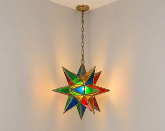 lampa wisząca gwiazda wielokolorowa szklana lampa wisząca na suficie