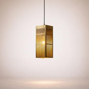 Lampada a sospensione a lanterna in ottone, lampada rettangolare moderna, plafoniera minimalista, apparecchio con lamelle dorate, illuminazione per isola cucina.