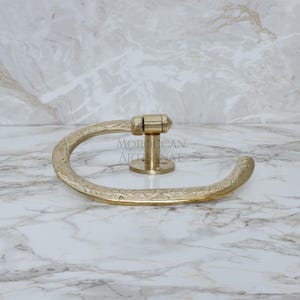 Handmade Moroccan Brass Towel Holder – Vintage-Style Wall-Mounted Bathroom Accessory with Intricate Floral Engraving