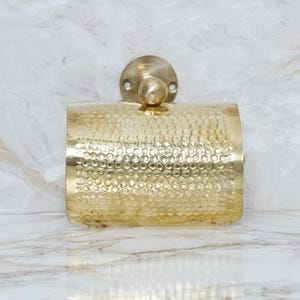 Handmade Hammered Brass Toilet Paper Holder – Unlacquered Wall Mounted Roll Holder – Moroccan Bathroom or Powder Room Accessory