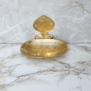 Moroccan Brass Soap Dish Wall Mounted Oval Holder with Hand Engraved Detail Unlacquered Finish