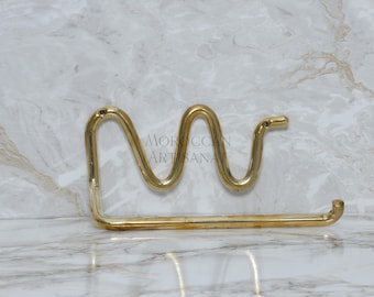 Handmade Brass Toilet Paper Holder: Wavy Wall Mount, Rustic Bathroom Decor