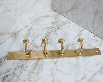 Handmade Moroccan Brass Wall Hook Rack: Minimalist 4-Hook Hanger