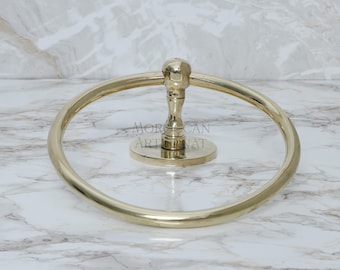 Anneau porte-serviettes artisanal en laiton marocain - Support mural pour salle de bain en laiton massif