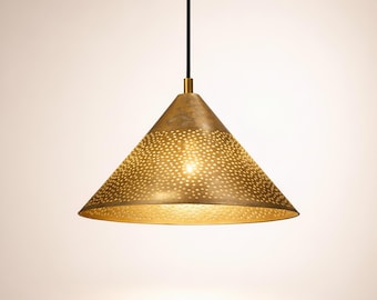 brass cone pendant light perforated hanging ceiling lamp