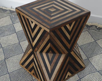 Handmade Bone Inlay Side Table: Moroccan Striped Accent Table
