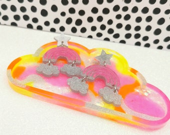 Sparkle Cloud Trinket Dish - Handmade Resin Cloud Trinket Tray. Glitter Resin Trinket Dish