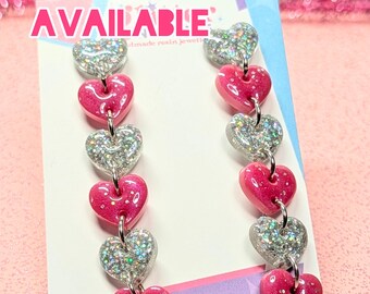 Mini Heart Drop Earrings | Handmade Heart Glitter Earrings, Sterling Silver Hooks, Valentine's Day Gifts