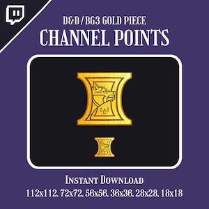 D&D / BG3 Gold Piece Channel Point Icon | Sub Badge, Emote, Bit Badge | For Twitch / Discord | Dungeons and Dragons / Baldur&#39;s Gate 3