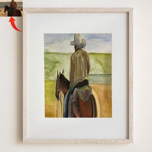 Papà a cavallo con acquerello personalizzato - Ritratto dipinto a mano da foto - Regalo per papà cowboy - Carta artistica incorniciata da 320 g/m² - Regalo unico per papà da parte dei bambini