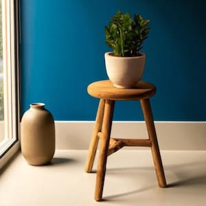 Vintage Wooden Accent Stool, Natural Wood Plant Stand, Bedside Table, Rustic Handmade Side Table Minimalist Farmhouse Decor Boho Style Decor