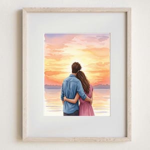 Paar Porträt - Aquarell Stil - Personalisierte Sonnenuntergang Paar Illustration, Handgezeichnetes Gemälde vom Foto, Paar Geschenk, Geburtstagsgeschenk