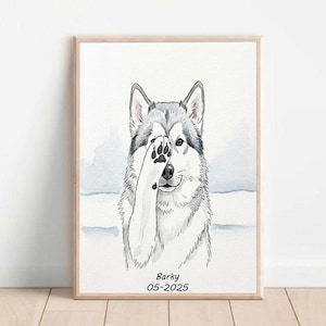 Ritratti ad acquerello personalizzati con foto di animali domestici, illustrazione personalizzata di una posa di Alaskan Malamute, commemorativo per animali domestici o regalo, ritratti di cani personalizzati