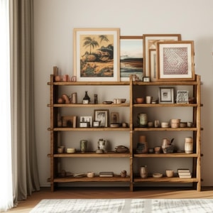 Large Solid Wood Display Shelf, Wooden Bookcase, Solid Wood Shelving Unit Minimalist Bookshelf, Rustic Bookshelf for Living Room, Home Decor