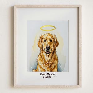 Ritratto personalizzato di un angelo Golden Retriever, opera d'arte commemorativa ad acquerello per animali domestici, regalo di condoglianze per la perdita di un animale domestico, dipinto personalizzato per cani, opera d'arte personalizzata per animali domestici