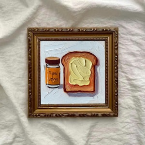 Painting of Butter Original Framed Oil Artwork Impasto Painting Breakfast Art Small Kitchen Food Decor, Mini Oil Painting, Gift for Mom