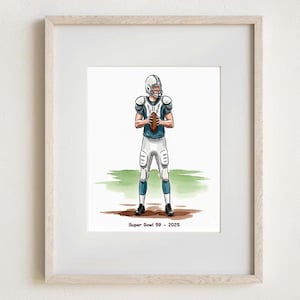 Ritratto di football ad acquerello personalizzato - Dipinto a mano da foto, regalo personalizzato per papà, marito, figlio, fidanzato, Super Bowl 59.