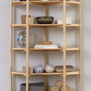 Solid Wood Japandi Shelf – Modern Beech Bookcase, Open Storage Unit, Solid Wood Shelving Unit, Minimalist Bookshelf, Living & Bed Room Decor