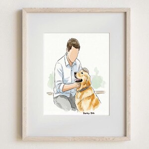 Mini ritratto ad acquerello personalizzato, ritratto di papà e cane, ritratti di famiglia da foto, dipinto di animali domestici, piccolo dipinto personalizzato, regalo commemorativo per animali domestici